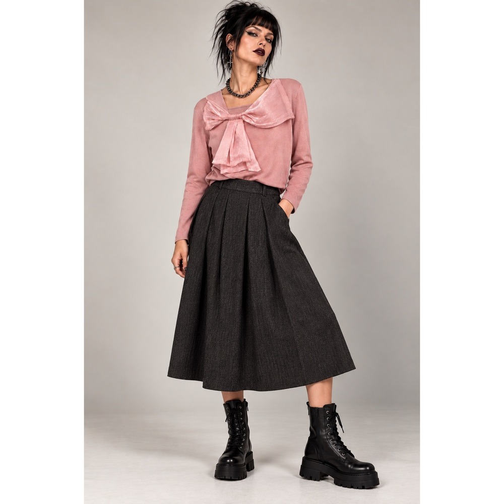 Cocobleu XL Dusty Rose Bow Knit Top Sheer Statement Romantic Goth